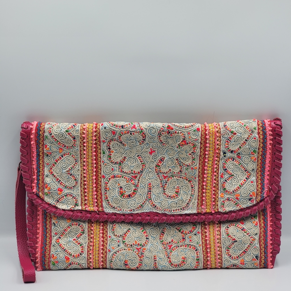 JadeTribe Envelope Clutch Wristlet 12x7 Suede Lined Leather Trim Discontinued